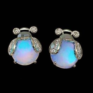 “Glowing Bug” Frosted Blue Flash Iridescent Glass Ladybug Firefly Insect Earring